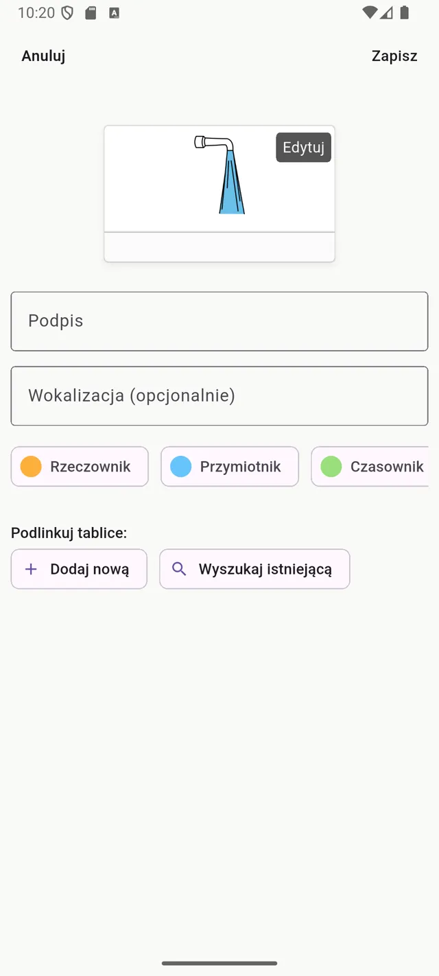 Wybierz piktogram — otworzy się formularz symbolu